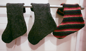 Christmas stockings made from felted wool sweaters