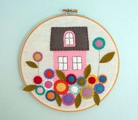 little pink house with flowers
