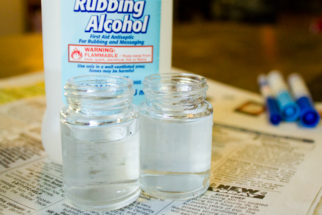 fill tiny jars with rubbing alcohol