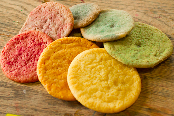 sugar cookies kid-dyed using India Tree food coloring