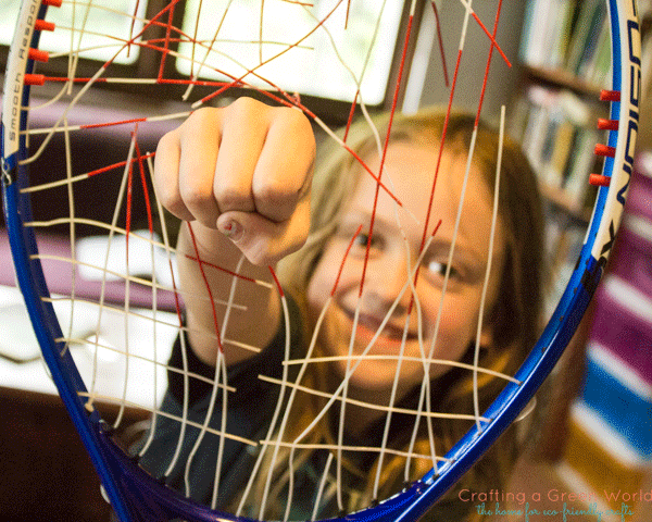 Make a tennis racket butterfly net