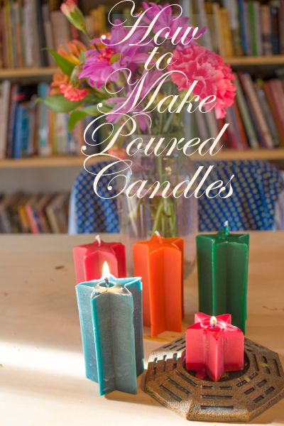 How to Make Poured Candles - There are lots of different ways that you can make a candle. Here's how to make candles using poured beeswax that you dyed yourself!