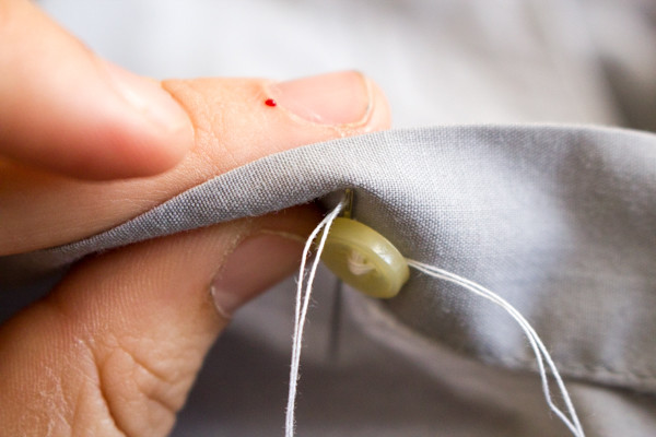 how to sew a button on a button-down shirt