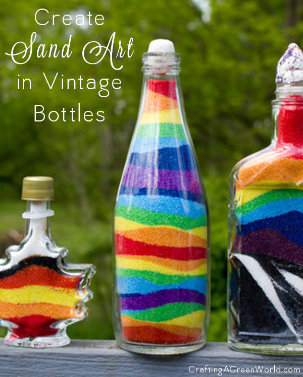 One of my children's favorite projects to do with these vintage bottles is the age-old craft of sand art.