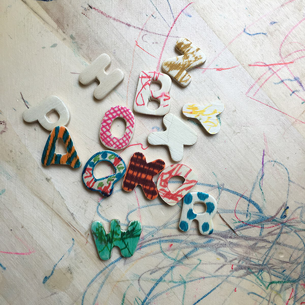 I love the vibrant colors and fun patterns my kid and i have been making on his set of wooden letters!