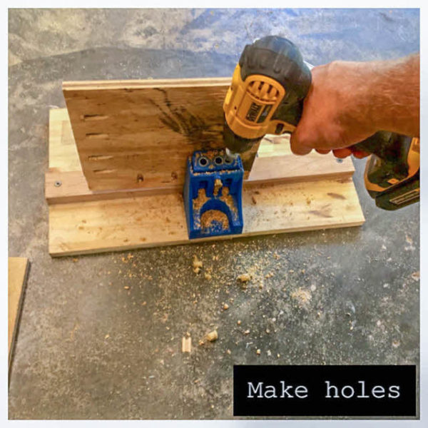 We drilled holes along the sides of each piece where they would be joining the other pieces using a Kreg jig, and then built a box, leaving the front open.