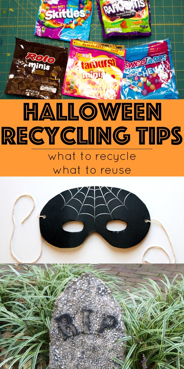 Halloween recycling tips all about what you can recycle, what you can't, and some ideas to reuse non-recyclable Halloween leftovers.