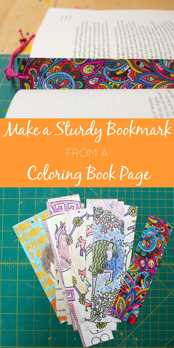 Need another idea for how to upcycle a coloring book page? Here's how to turn it into a sturdy bookmark, the easy way!