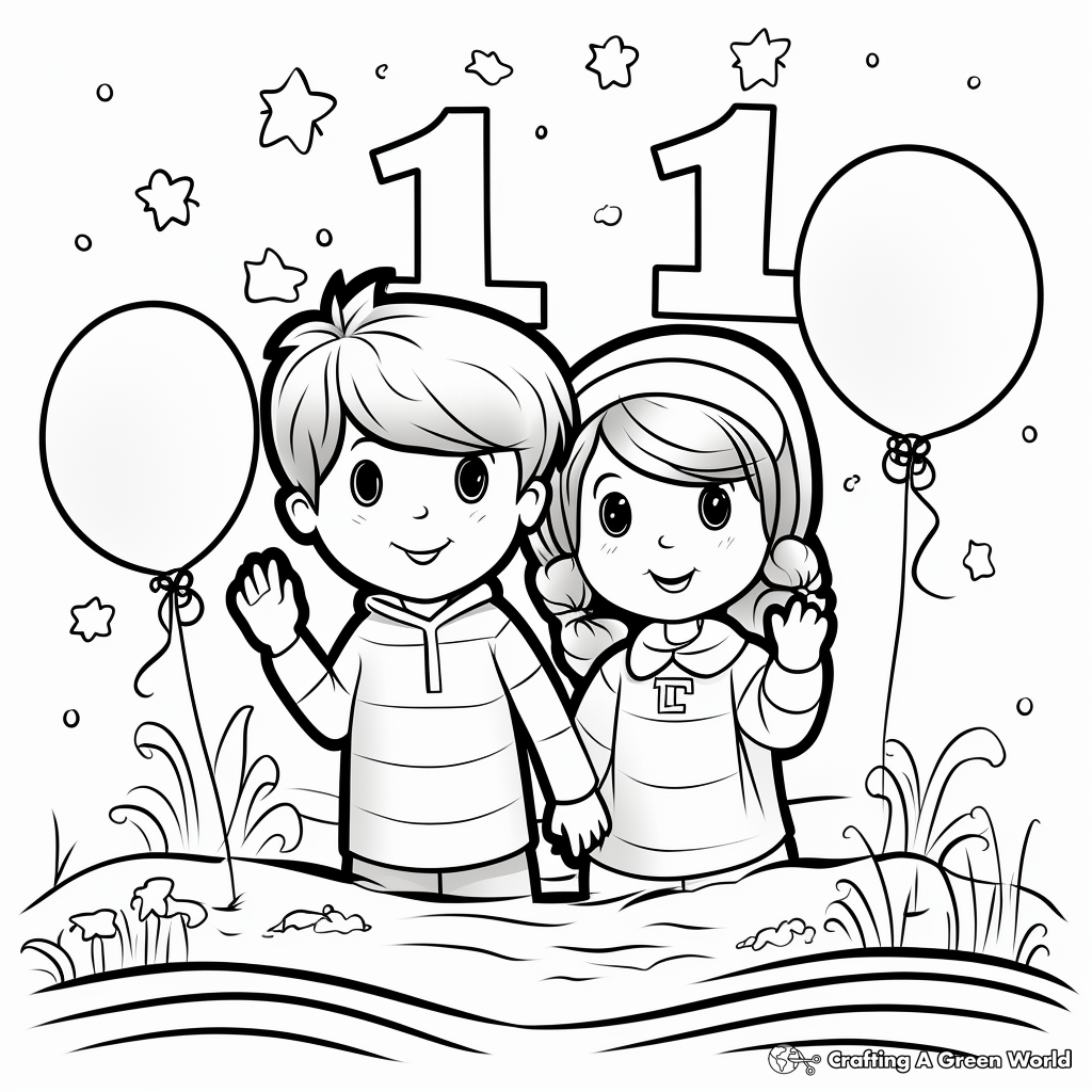 "Happy 1st Anniversary" Celebration Coloring Pages 1