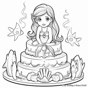 3-Tier Mermaid Cake Coloring Pages for Children 2