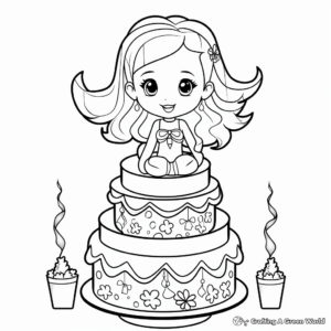 3-Tier Mermaid Cake Coloring Pages for Children 3