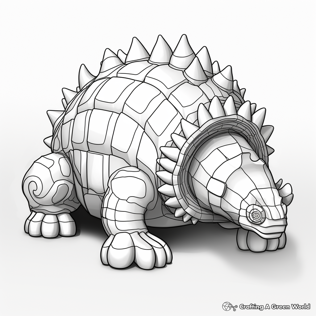 3D Ankylosaurus Coloring Pages for Depth Perception 3