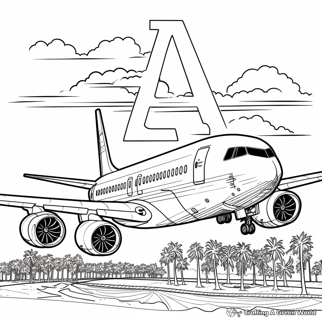 A' for Airplane: Sky-scene Coloring Pages 4
