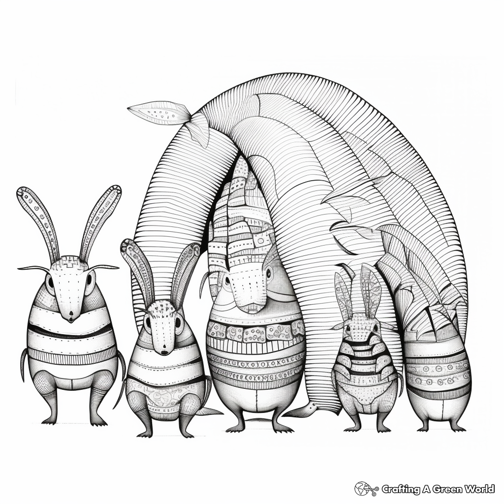 A Group of Armadillos: Family Unit Coloring Pages 1
