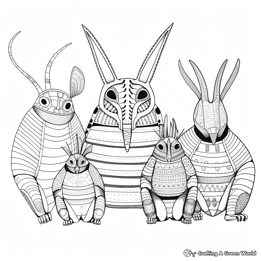 A Group of Armadillos: Family Unit Coloring Pages 3