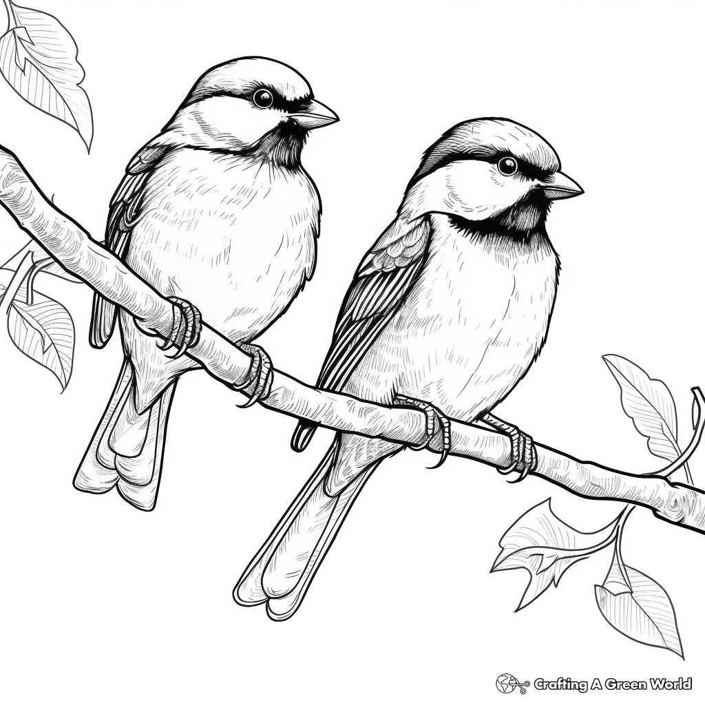 A Pair of Lovely Chickadee Coloring Pages 4