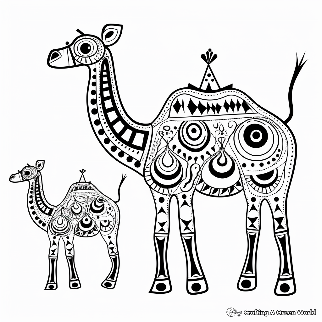 Aboriginal Camel Art-Inspired Coloring Pages 1
