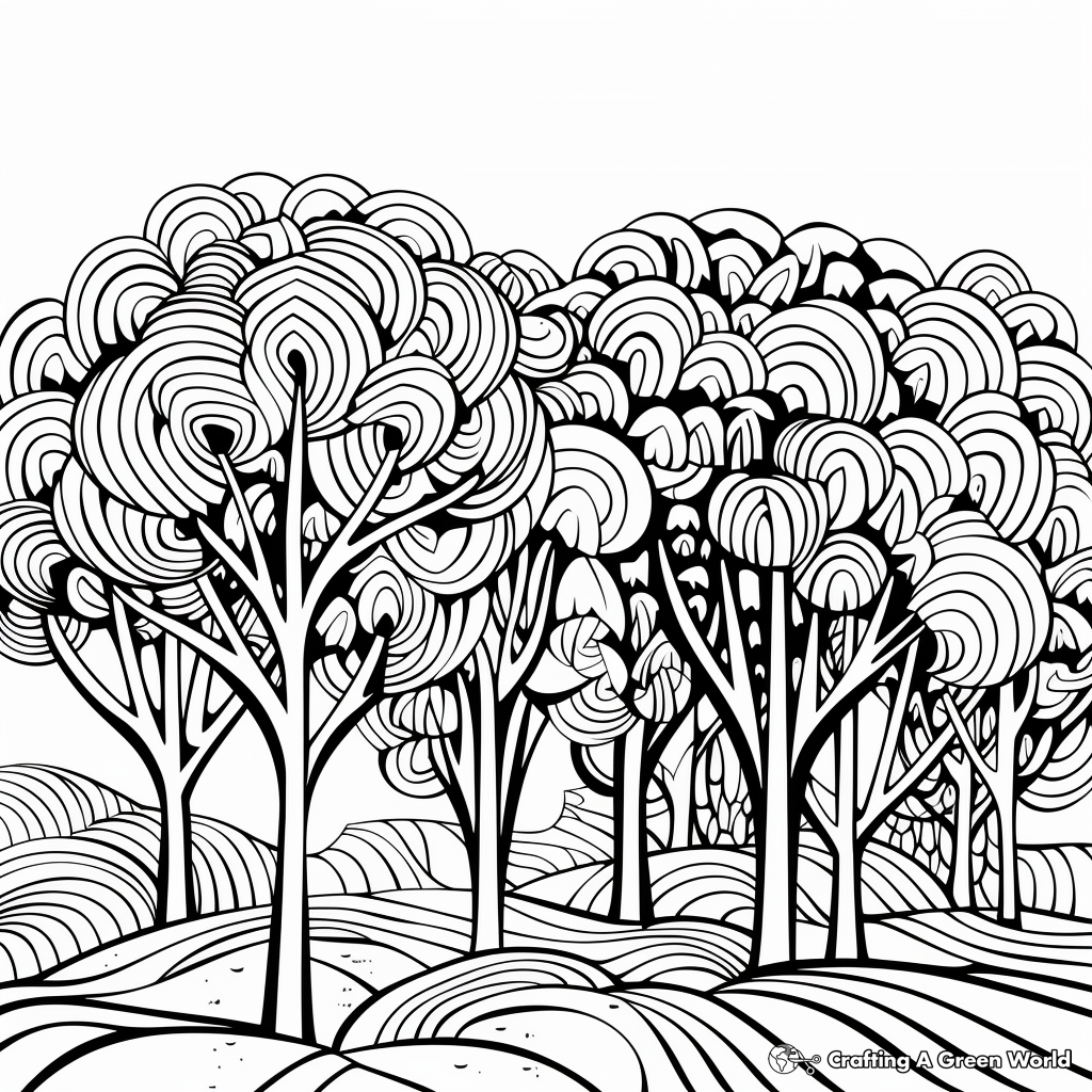 Abstract Autumn Trees Adult Coloring Pages 1