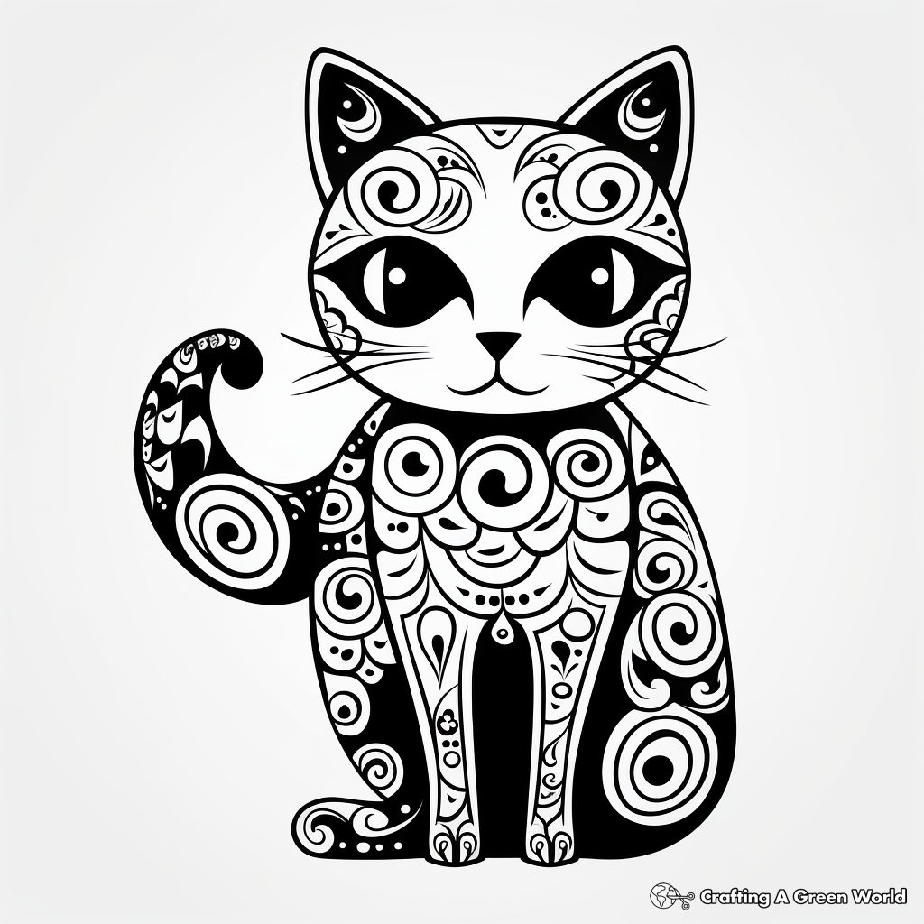Abstract Calico Cat Art for Artists to Color 2