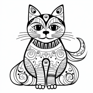 Abstract Calico Cat Art for Artists to Color 3