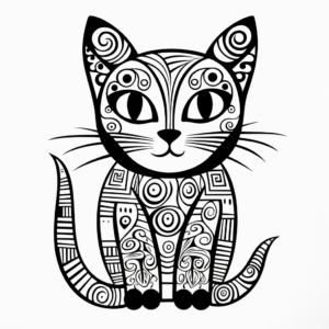 Abstract Calico Cat Art for Artists to Color 4