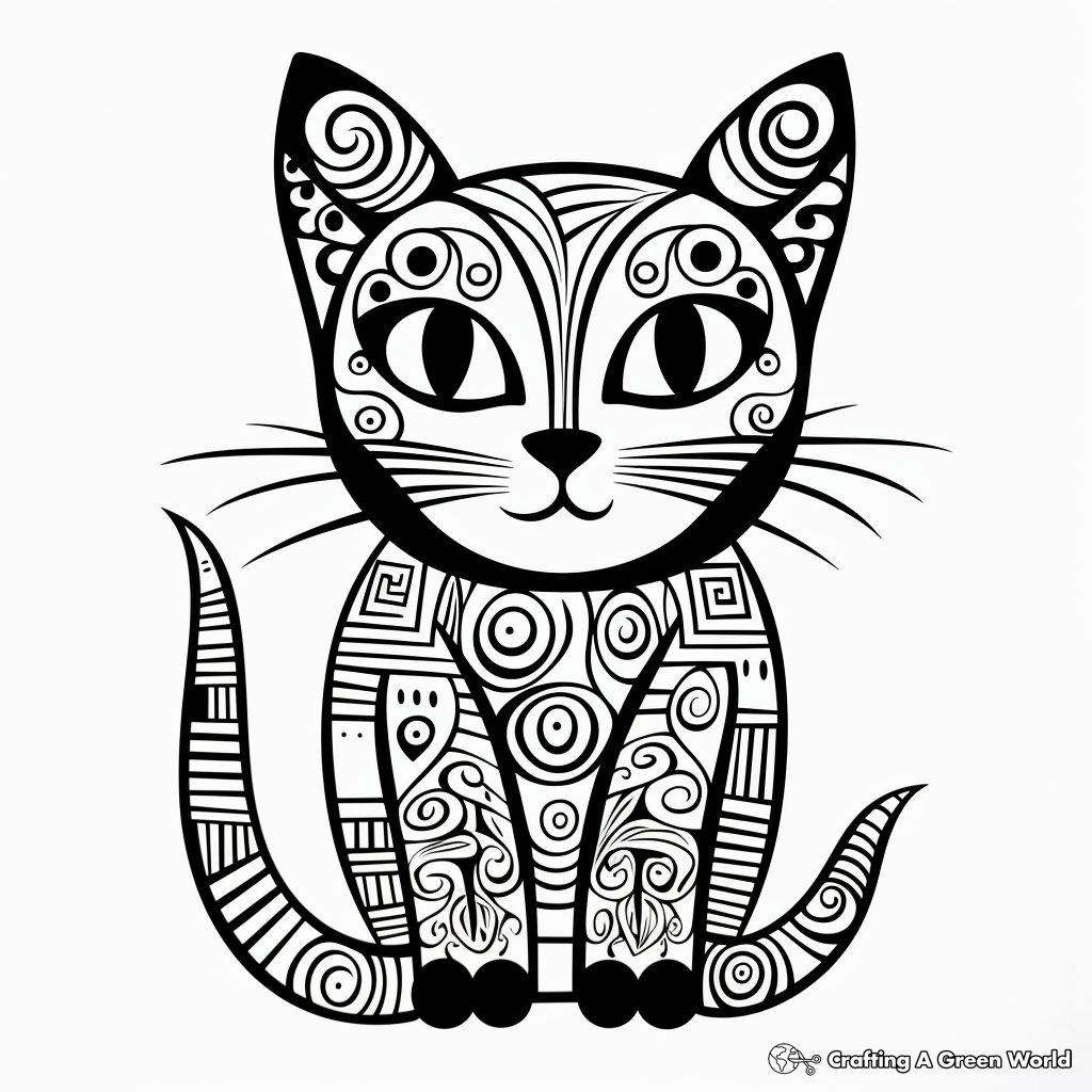 Abstract Calico Cat Art for Artists to Color 4