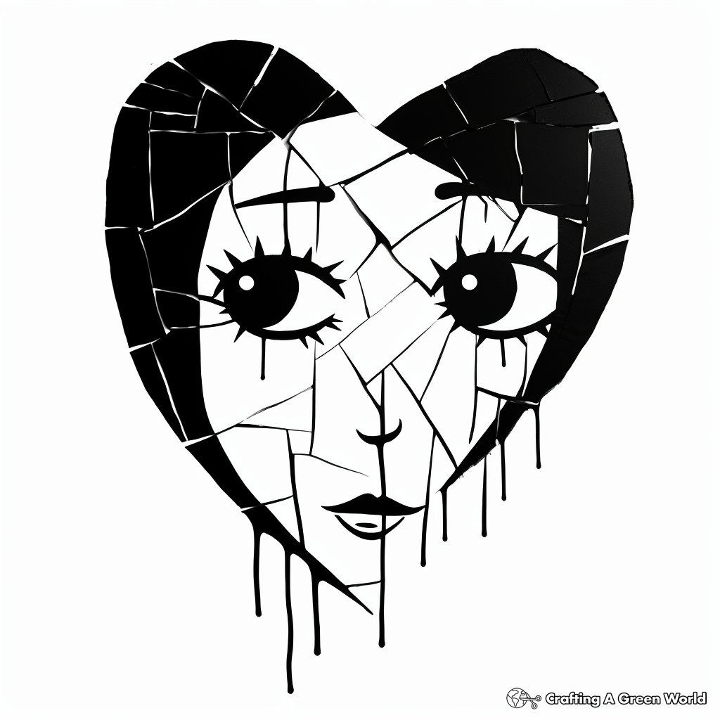 Abstract Expression Broken Heart Coloring Pages 1