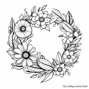 Abstract Floral Wreath Coloring Pages for Artists 3