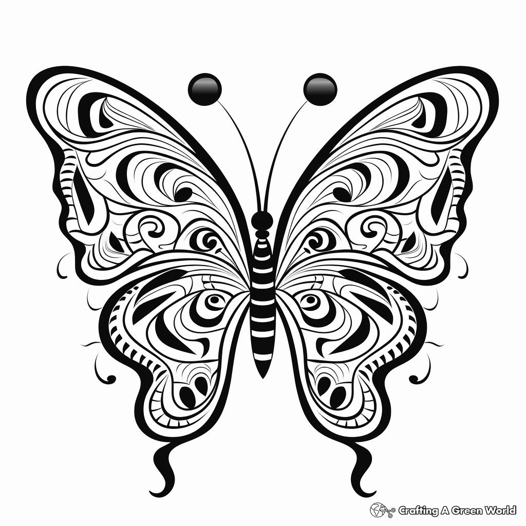 Abstract Heart Butterfly Coloring Pages for Artists 1