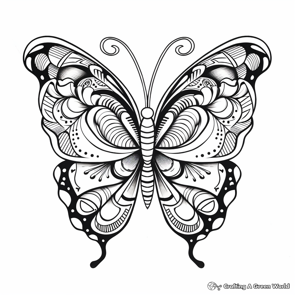 Abstract Heart Butterfly Coloring Pages for Artists 3