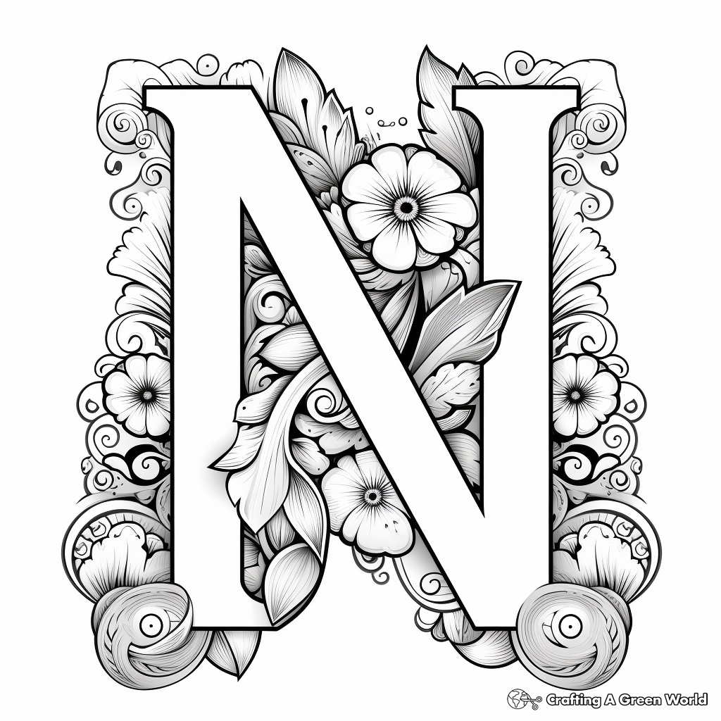 Abstract Letter N Coloring Pages for Adults 3