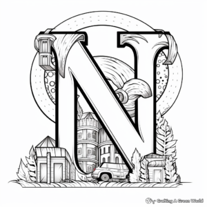 Abstract Letter N Coloring Pages for Adults 4