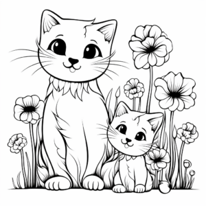 Abstract Munchkin Cats and Poppy Flowers Coloring Pages 2