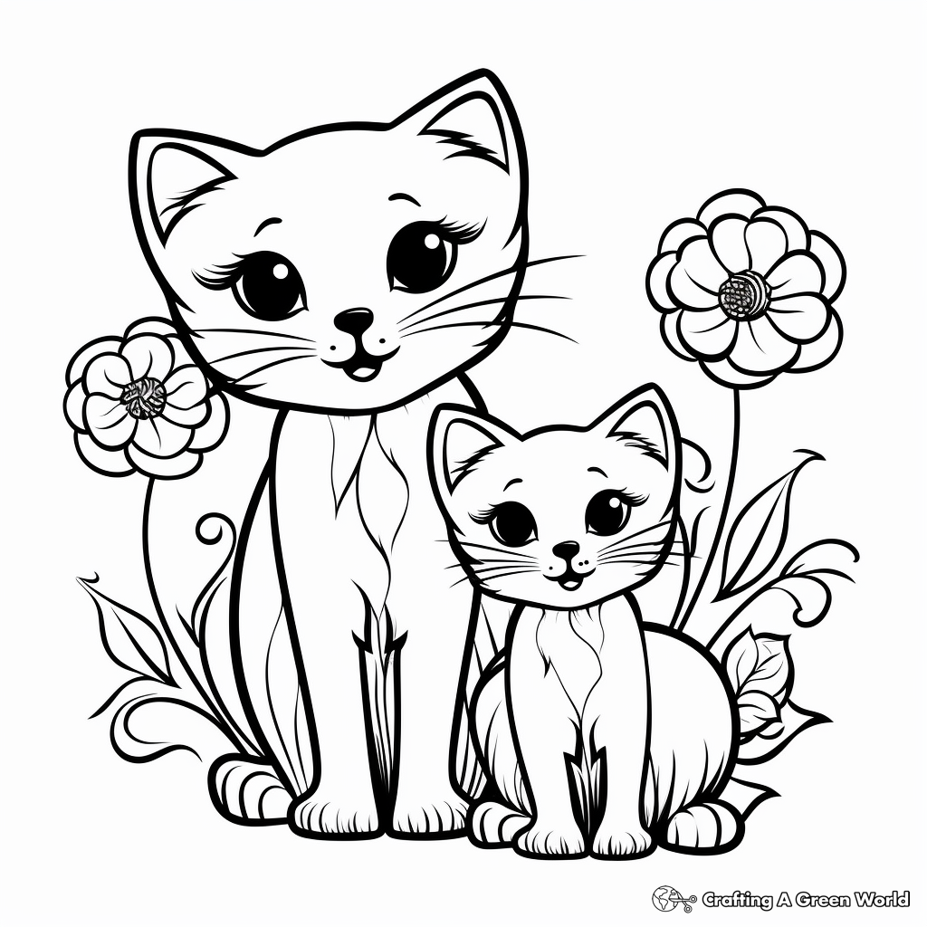 Abstract Munchkin Cats and Poppy Flowers Coloring Pages 3