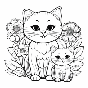 Abstract Munchkin Cats and Poppy Flowers Coloring Pages 4