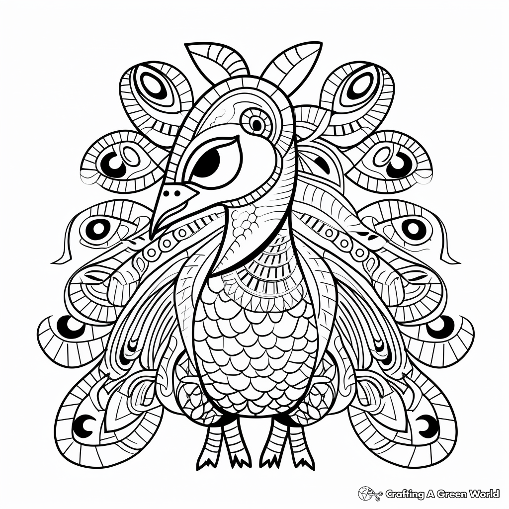 Abstract Peacock Design Coloring Pages 4