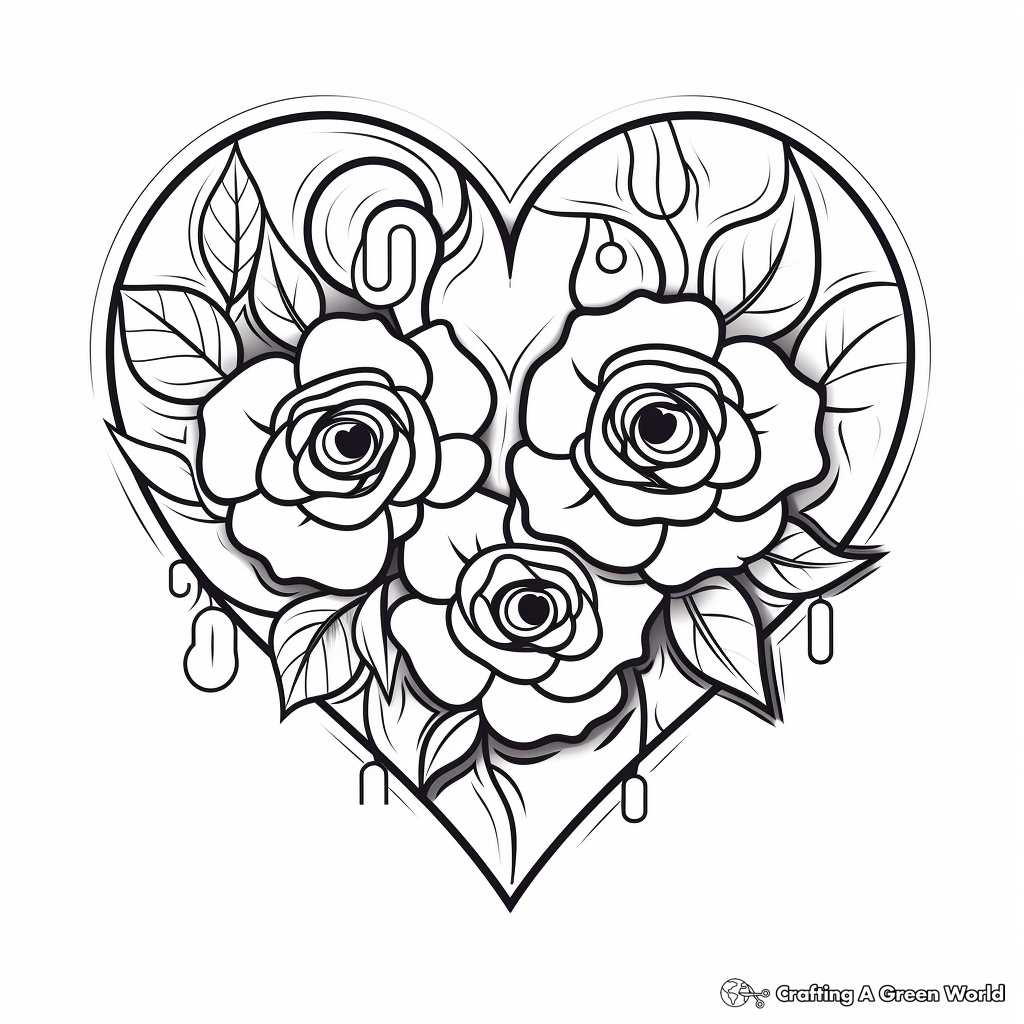 Abstract Rose Heart Coloring Pages for Artists 2