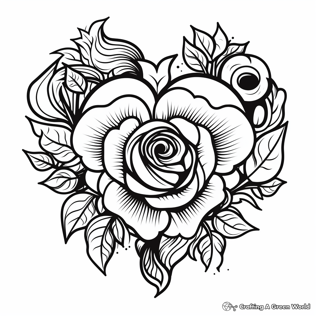 Abstract Rose Heart Coloring Pages for Artists 3