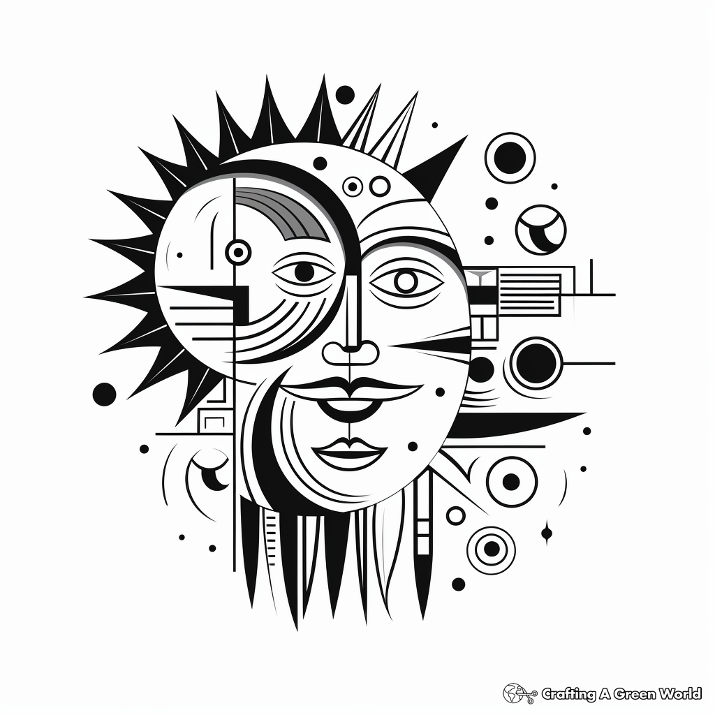 Abstract Sun and Moon Coloring Pages for Adults 1