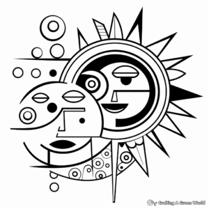 Abstract Sun and Moon Coloring Pages for Adults 2