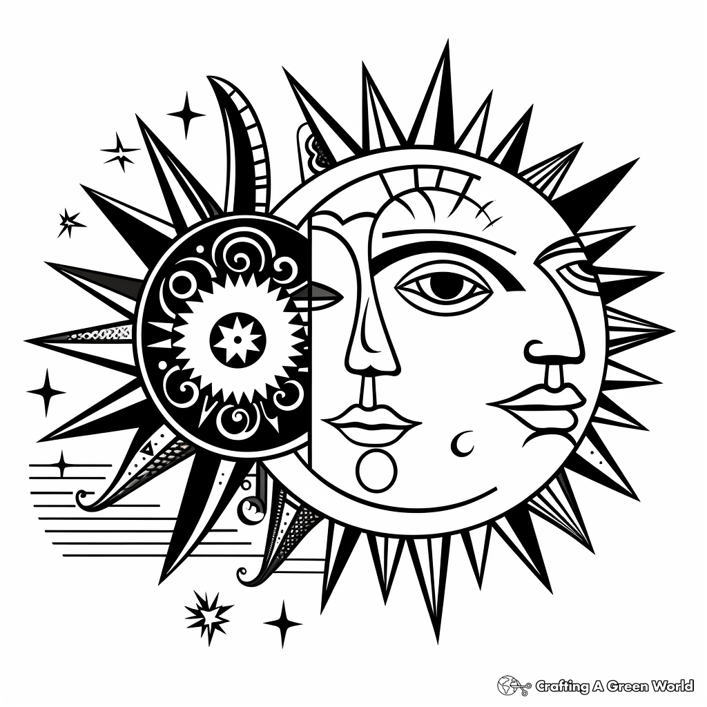 Abstract Sun and Moon Coloring Pages for Adults 4