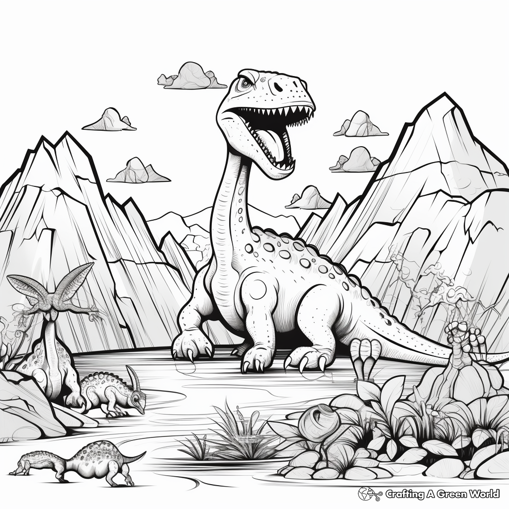 Abstract Volcanic Eruption and Dinosaur Coloring Pages 3