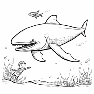 Action-Based Blue Whale Chasing Prey Coloring Pages 1