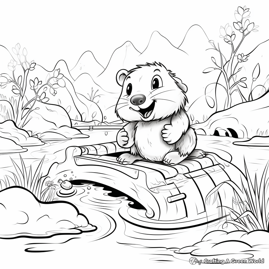 Action-Filled Beaver Building Dam Coloring Pages 3