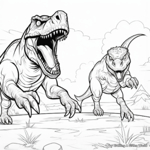 Action-filled Giganotosaurus and T Rex Coloring Pages 1