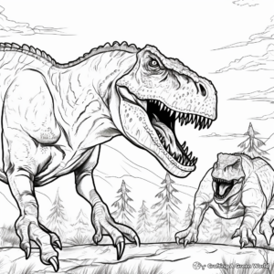 Action-filled Giganotosaurus and T Rex Coloring Pages 2