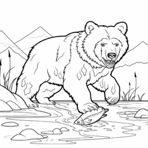 Action-filled Grizzly Bear Fishing Coloring Pages 1