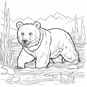 Action-filled Grizzly Bear Fishing Coloring Pages 3