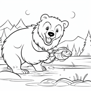 Action-filled Grizzly Bear Fishing Coloring Pages 4
