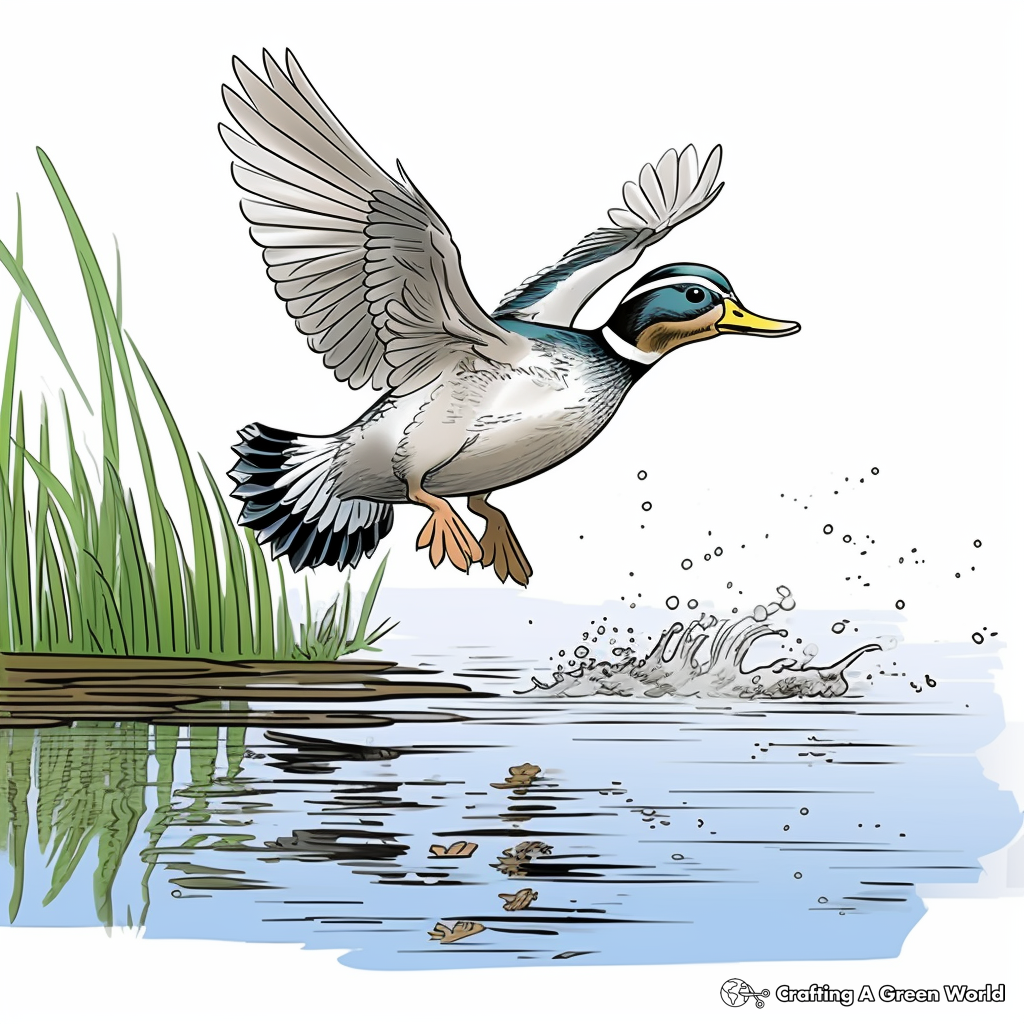 Action-Oriented Flying Wood Duck Coloring Pages 3